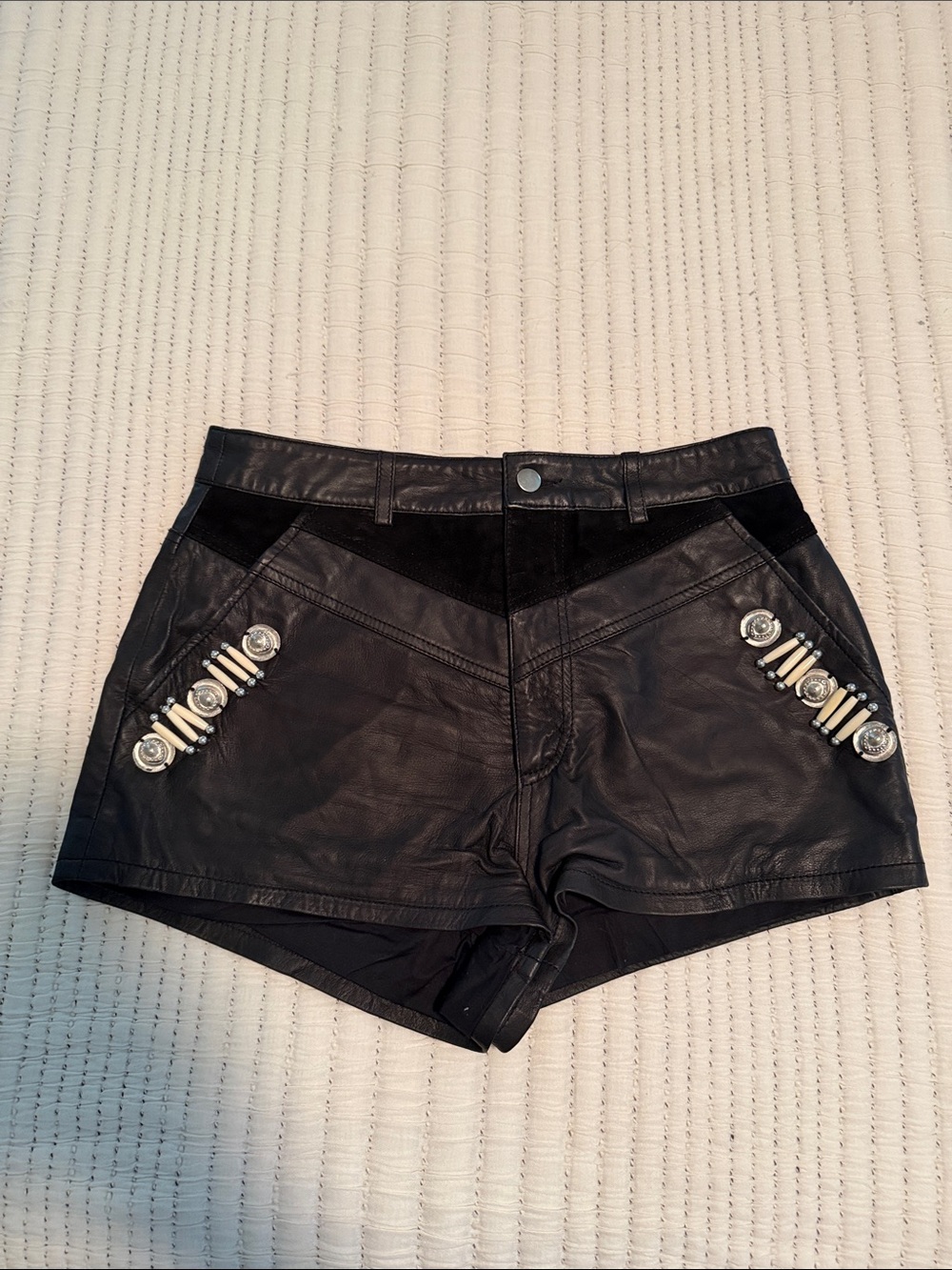 Nasty Gal Black Embellished High-Waist Faux Leather Shorts- lined for comfort!